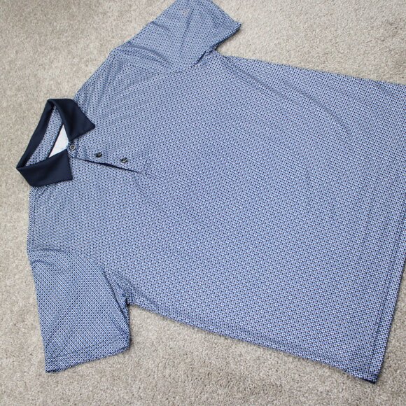 Maelreg Performance Polo Shirt Mens Small Blue Geometric Stretch S/S Pullover - Picture 6 of 13